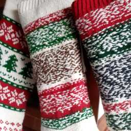Hand Knit Christmas Stocking With Rabbit Design - Green Holiday Decor - thumbnail 4