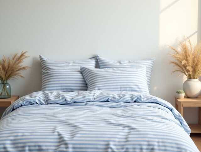 Blue Stripe Cotton 1 Duvet Cover Checkered Comforter Set Cozy Bedroom Decor Duvet - image 1
