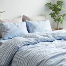 Blue Stripe Cotton 1 Duvet Cover Checkered Comforter Set Cozy Bedroom Decor Duvet - thumbnail 3