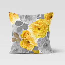 Yellow Grey Cushion Cover-Spring Pillow Case-Modern Decorative Case-Flower Cover-Gift For Her Cushion-Handmade Material - thumbnail 4