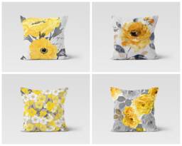 Yellow Grey Cushion Cover-Spring Pillow Case-Modern Decorative Case-Flower Cover-Gift For Her Cushion-Handmade Material - thumbnail 1