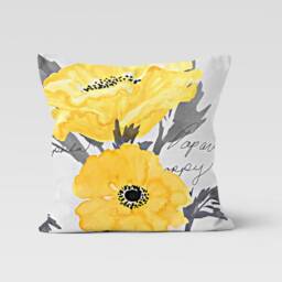 Yellow Grey Cushion Cover-Spring Pillow Case-Modern Decorative Case-Flower Cover-Gift For Her Cushion-Handmade Material - thumbnail 2