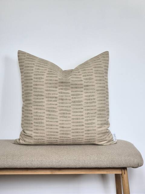 Linen Cushion Cover, Artisan Green Print Art Of The Loom Linen, Decorative Farmhouse Scatter - image 1