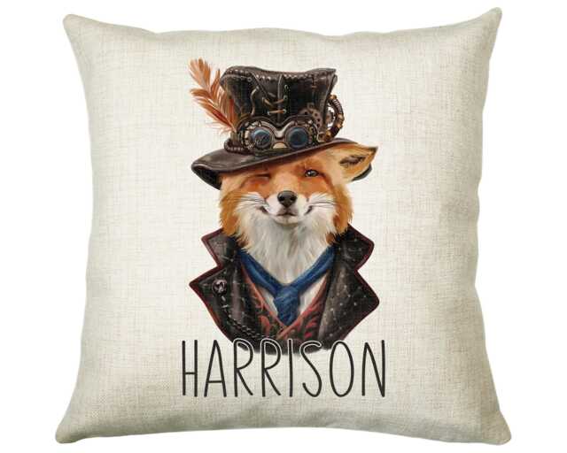 Personalised Fox Cushion Gift Printed Name Design - Throw Pillow For Him/Her Sitting Room Bedroom Birthday Christmas Cs475 - image 1