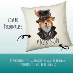 Personalised Fox Cushion Gift Printed Name Design - Throw Pillow For Him/Her Sitting Room Bedroom Birthday Christmas Cs475 - thumbnail 3