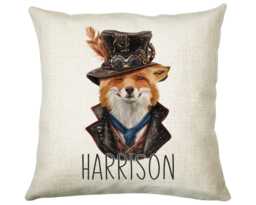 Personalised Fox Cushion Gift Printed Name Design - Throw Pillow For Him/Her Sitting Room Bedroom Birthday Christmas Cs475 - thumbnail 1