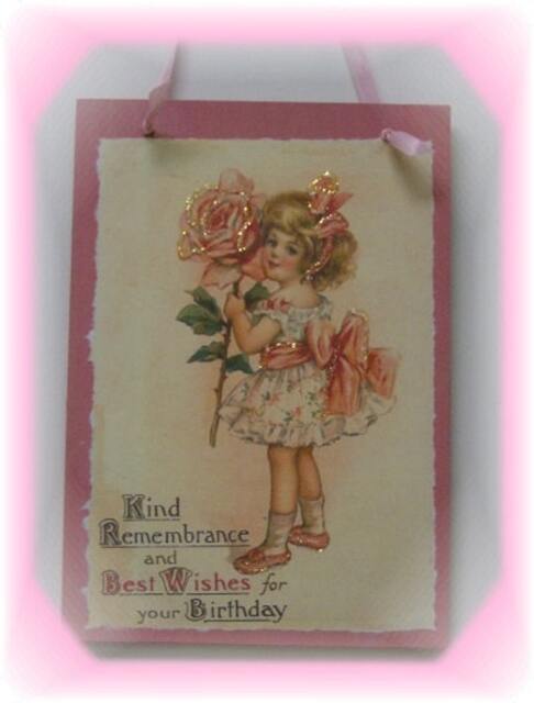 Vintage Inspired Victorian Birthday Gift Plaque, Pink Sign, Greeting Card, For Her