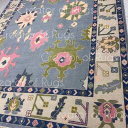 9x12 Blue Oushak Area Rug, 10x14 Pink Rug, Handmade Wool Navy Oushak, Sea Green Modern Oushak, 8x10 Oushak - thumbnail 3