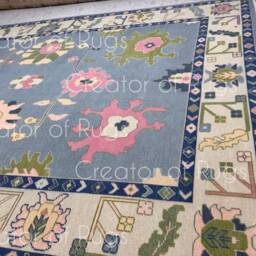 9x12 Blue Oushak Area Rug, 10x14 Pink Rug, Handmade Wool Navy Oushak, Sea Green Modern Oushak, 8x10 Oushak - thumbnail 2