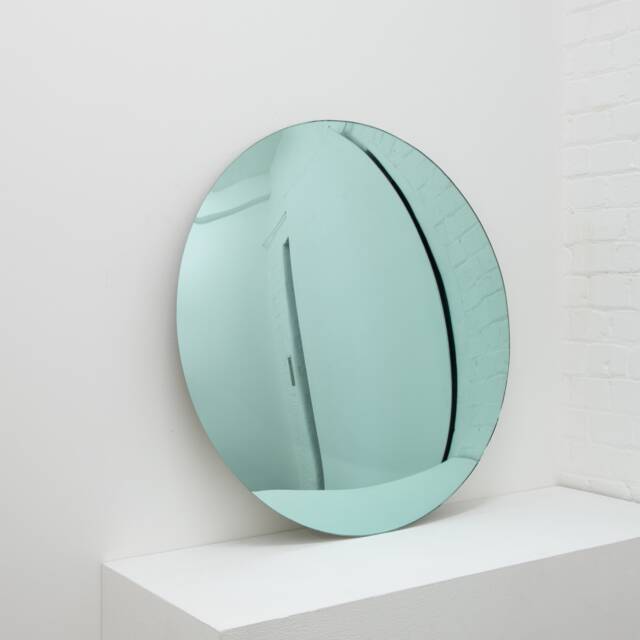 Orbis??? Convex Green Tinted Contemporary Frameless Mirror With Brass Clips - image 1