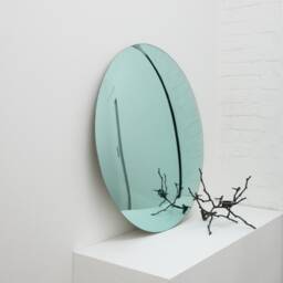 Orbis??? Convex Green Tinted Contemporary Frameless Mirror With Brass Clips - thumbnail 2
