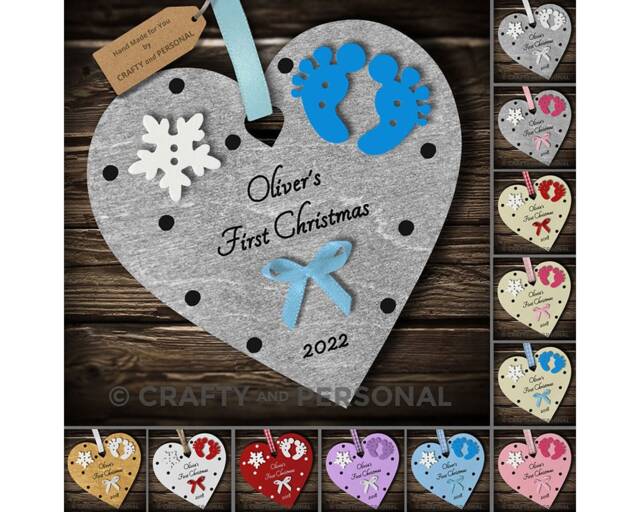 Personalised Baby's 1st First Christmas Bauble Wooden Heart Tree Ornament Or Magnet Gift For Boy Girl - image 1