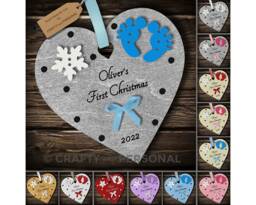 Personalised Baby's 1st First Christmas Bauble Wooden Heart Tree Ornament Or Magnet Gift For Boy Girl