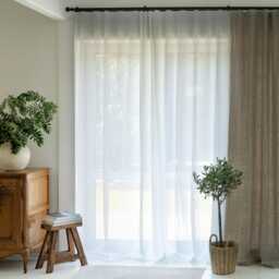 Handmade Sheer White Linen Curtains, S Fold Style - thumbnail 2