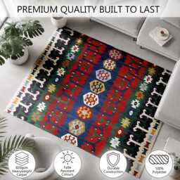 Red Blue Green Traditional Kilim Pattern Rug Non-Slip Soft Area Carpet Bedroom Living Room Hallway Mat Decor - Made in UK - thumbnail 3