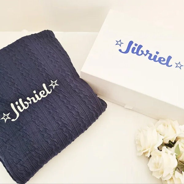 Personalised Baby Blanket & Box Set - Embroidery Cable Knit Wrap - image 1