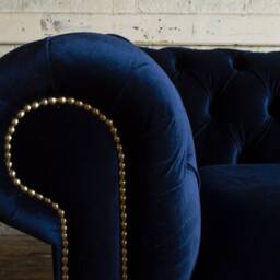 3 Seater Navy Blue Velvet Chesterfield Sofa, Settee, Couch, British Handmade - thumbnail 2