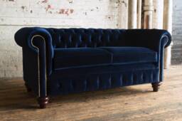 3 Seater Navy Blue Velvet Chesterfield Sofa, Settee, Couch, British Handmade