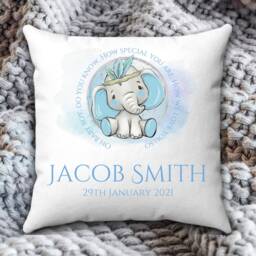 Personalised New Baby Cushion, Gift For Girl, Elephant Gift, Baby Girl Arrival Gift, Christening Gift Girls, Baptism Cushion - thumbnail 3