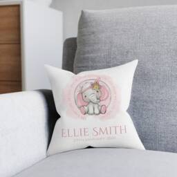 Personalised New Baby Cushion, Gift For Girl, Elephant Gift, Baby Girl Arrival Gift, Christening Gift Girls, Baptism Cushion - thumbnail 2