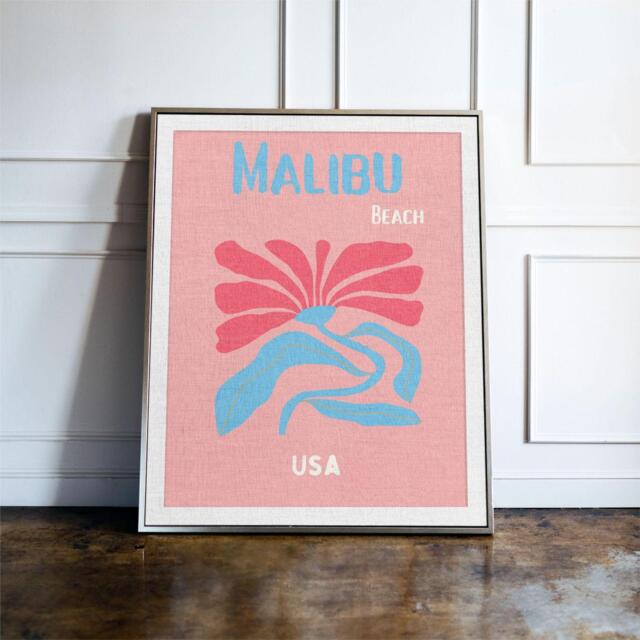 Malibu California Travel Poster, Colourful Beach Wall Art Print, Coastal Decor, Usa Summer Holiday Gift - image 1