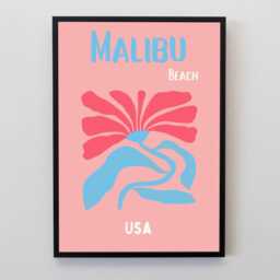 Malibu California Travel Poster, Colourful Beach Wall Art Print, Coastal Decor, Usa Summer Holiday Gift - thumbnail 2