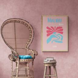 Malibu California Travel Poster, Colourful Beach Wall Art Print, Coastal Decor, Usa Summer Holiday Gift - thumbnail 3