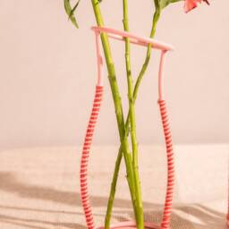 Pink Silhouette Metal Line Vase, Invisible Vases, Colorful Flower Handcrafted, Pots - thumbnail 2
