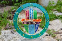 Colorful Unique Modern Wall Clock, Faux-stained Glass Hamsa Medium Size - thumbnail 1