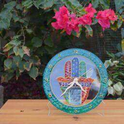 Colorful Unique Modern Wall Clock, Faux-stained Glass Hamsa Medium Size - thumbnail 3