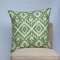 Moroccan Kilim Print Extra-Large Cushion in Forest Green. Traditional Geometric Design Of Turkish Style Diamonds. 23X23 - thumbnail 1
