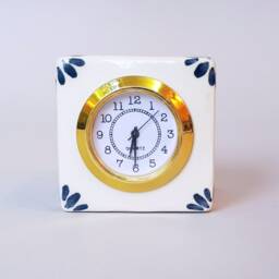 Cube Clock, Small Desk Clock in White & Blue, Ceramic Table Retro Style, Father's Day Gift Under 50 Idea - thumbnail 2