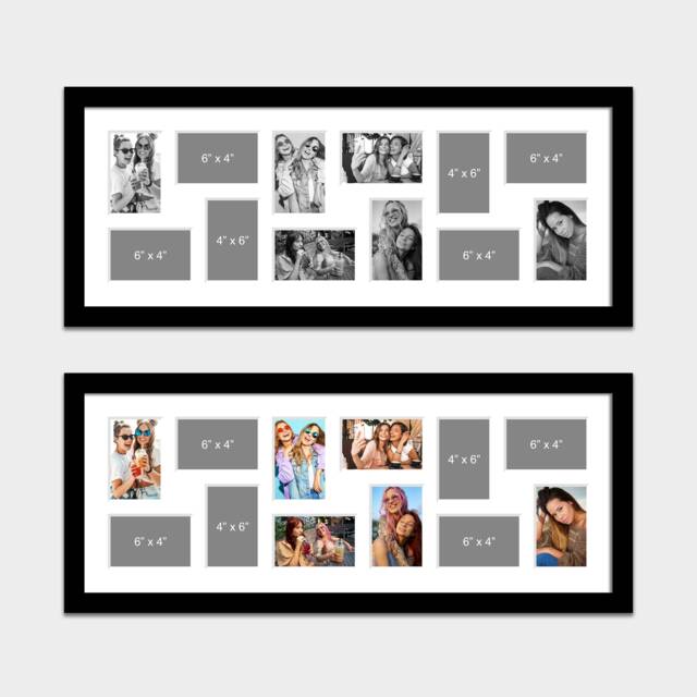 Large Multi Photo Picture Frame - Holds 12 4x6 Photos in A Black Wooden With White Mount - image 1