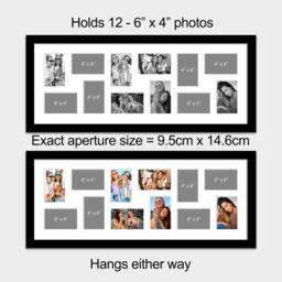 Large Multi Photo Picture Frame - Holds 12 4x6 Photos in A Black Wooden With White Mount - thumbnail 2