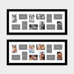 Large Multi Photo Picture Frame - Holds 12 4x6 Photos in A Black Wooden With White Mount - thumbnail 1