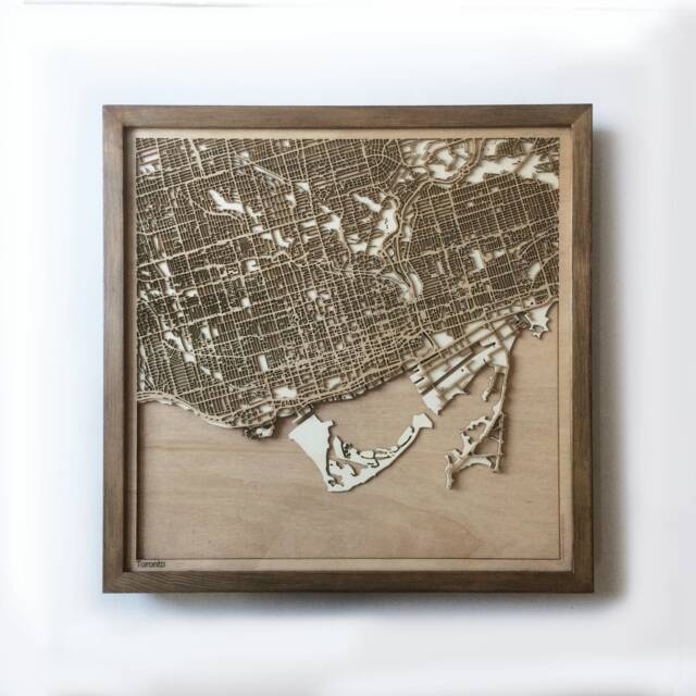 Laser Cut Wooden Map Of Toronto - Framed Walnut Finish - image 1