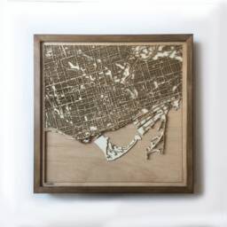 Laser Cut Wooden Map Of Toronto - Framed Walnut Finish - thumbnail 1