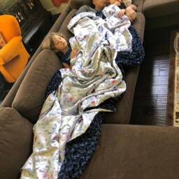 "Extra Large Silver Dragon Brocade & Navy Minky Throw Blanket, ""Dr Phillips" - thumbnail 2