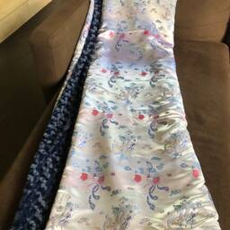 "Extra Large Silver Dragon Brocade & Navy Minky Throw Blanket, ""Dr Phillips" - thumbnail 3