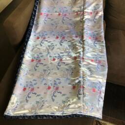 "Extra Large Silver Dragon Brocade & Navy Minky Throw Blanket, ""Dr Phillips" - thumbnail 4