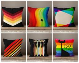 Abstract Geometric Pillow Case/Rustic Cozy Home Decoration Cushion Cover/Black Red Yellow Pillowtop/Cat Decorative Cushion/Housewarming Gift - thumbnail 1