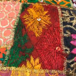 Indian Patchwork Cushion Cover Handmade Pom Hand Sewed 16 - thumbnail 3