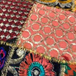 Indian Patchwork Cushion Cover Handmade Pom Hand Sewed 16 - thumbnail 2
