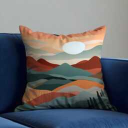 Minimalist Landscape Cushion Cover, Earthy Sunset Scene Pillowcase in Warm Tones, Modern Boho Decorative Living Room Accent - thumbnail 3