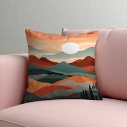 Minimalist Landscape Cushion Cover, Earthy Sunset Scene Pillowcase in Warm Tones, Modern Boho Decorative Living Room Accent - thumbnail 2