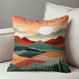 Minimalist Landscape Cushion Cover, Earthy Sunset Scene Pillowcase in Warm Tones, Modern Boho Decorative Living Room Accent - thumbnail 4
