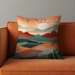 Minimalist Landscape Cushion Cover, Earthy Sunset Scene Pillowcase in Warm Tones, Modern Boho Decorative Living Room Accent - thumbnail 1