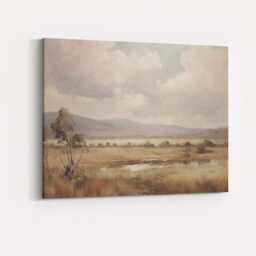 Serene Countryside Meadow Pond Soft Neutral Landscape Canvas Wall Art Print Decor Picture Ready To Hang - thumbnail 4