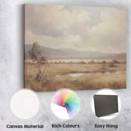Serene Countryside Meadow Pond Soft Neutral Landscape Canvas Wall Art Print Decor Picture Ready To Hang - thumbnail 2