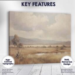 Serene Countryside Meadow Pond Soft Neutral Landscape Canvas Wall Art Print Decor Picture Ready To Hang - thumbnail 1